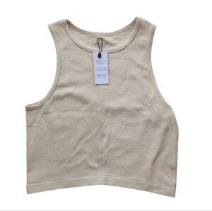J.o & Co Cropped Tank Top Women's M-L Stretch Minimalist Athlesiure Lounge Cream